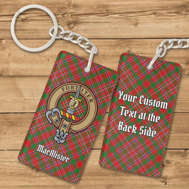Clan MacAlister Crest over Tartan Keychain (Creator Uploaded)