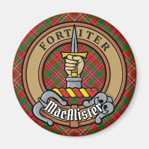Clan MacAlister Crest over Tartan Magnet