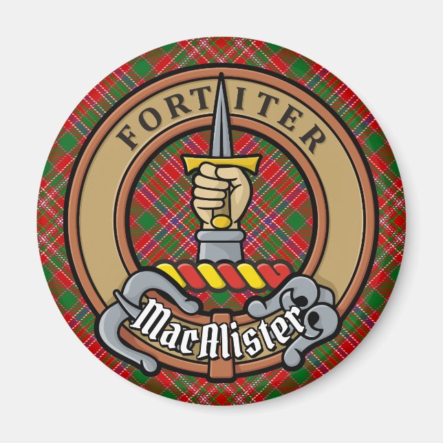 Clan MacAlister Crest over Tartan Magnet (Front)