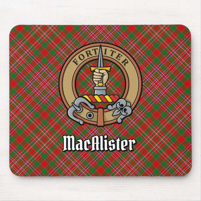 Clan MacAlister Crest over Tartan Mouse Pad (Front)