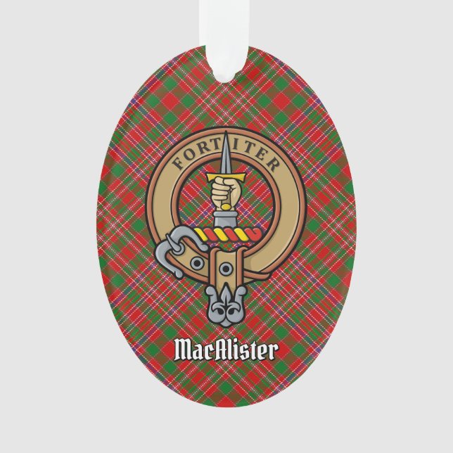Clan MacAlister Crest over Tartan Ornament (Front)
