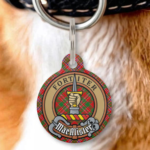 Clan MacAlister Crest over Tartan Pet Tag