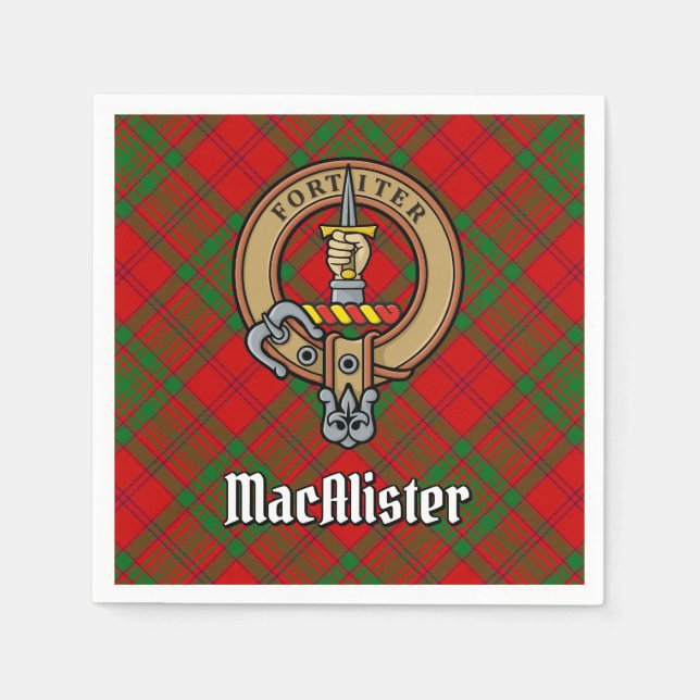 Clan MacAlister of Glenbarr Crest over Tartan Napkin (Front)