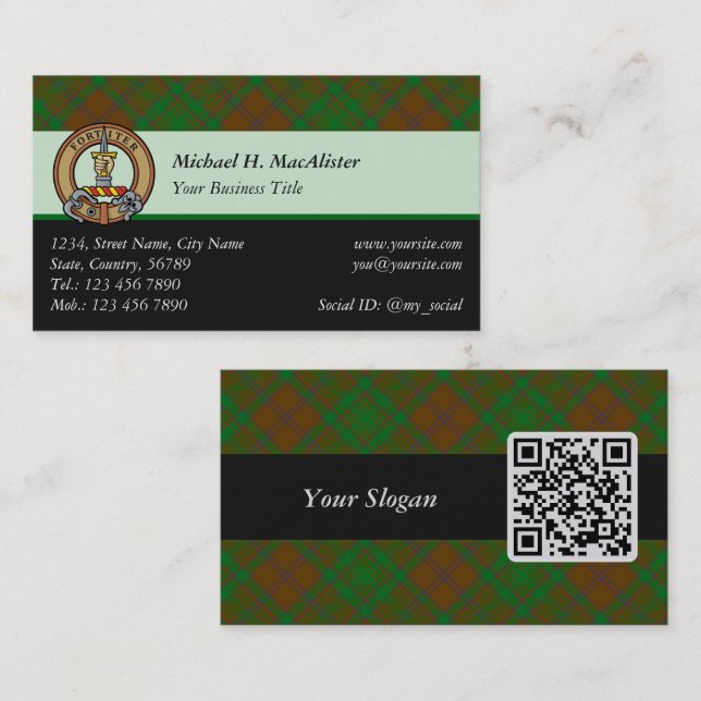 Clan MacAlister of Glenbarr Hunting Tartan Business Card (Front/Back)