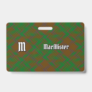 Clan MacAlister of Glenbarr Hunting Tartan ID Badge
