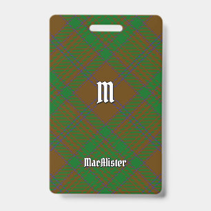 Clan MacAlister of Glenbarr Hunting Tartan ID Badge