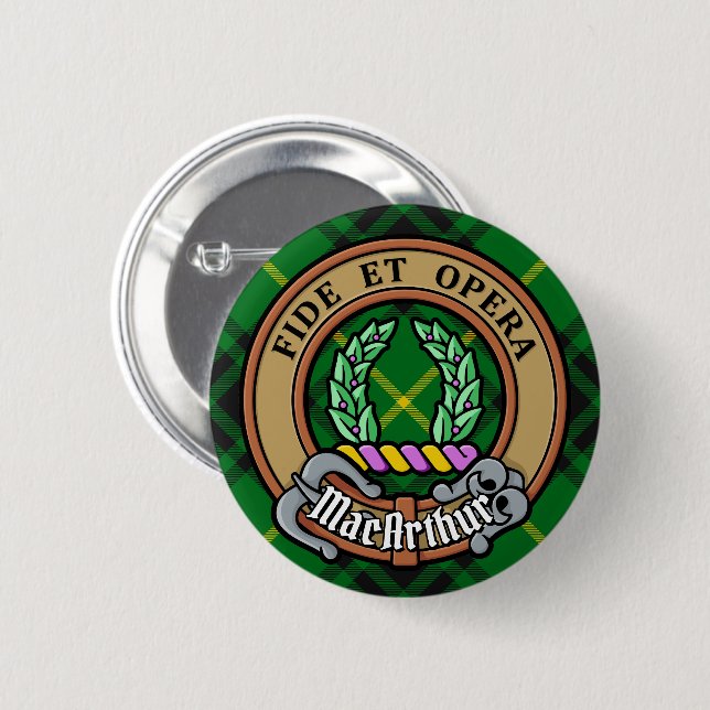 Clan MacArthur Crest over Tartan 6 Cm Round Badge (Front & Back)