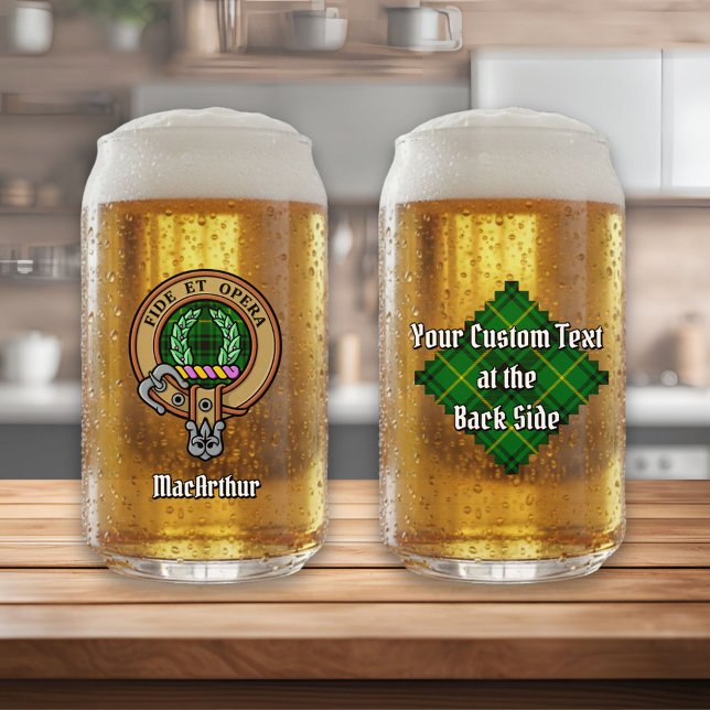 Clan MacArthur Crest over Tartan Can Glass (Creator Uploaded)