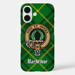Clan MacArthur Crest over Tartan iPhone 16 Case