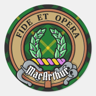 Clan MacArthur Crest over Tartan Classic Round Sticker