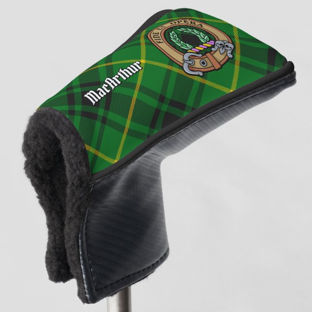Clan MacArthur Crest over Tartan Golf Head Cover (3/4 Front)