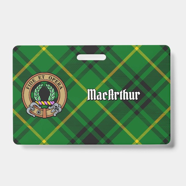 Clan MacArthur Crest over Tartan ID Badge (Front)