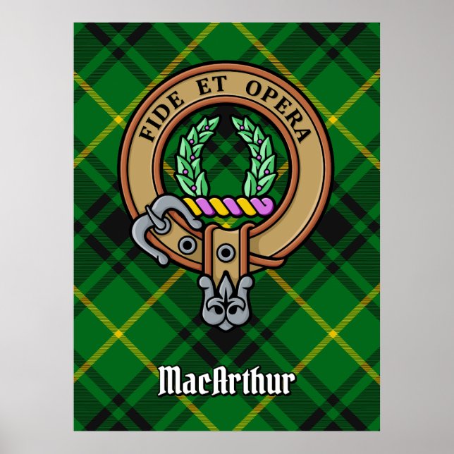 Clan MacArthur Crest over Tartan Poster (Front)
