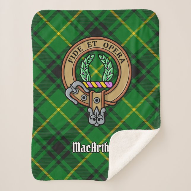 Clan MacArthur Crest over Tartan Sherpa Blanket (Front)