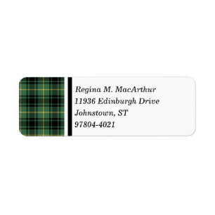 Clan MacArthur Tartan Green Scottish Tartan Return Address Label