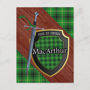 Clan MacArthur Tartan Sword & Shield Postcard