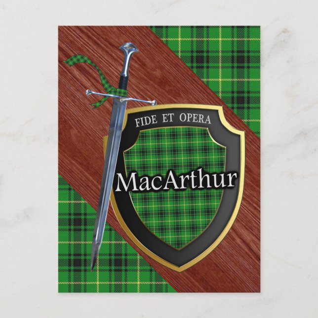 Clan MacArthur Tartan Sword & Shield Postcard (Front)