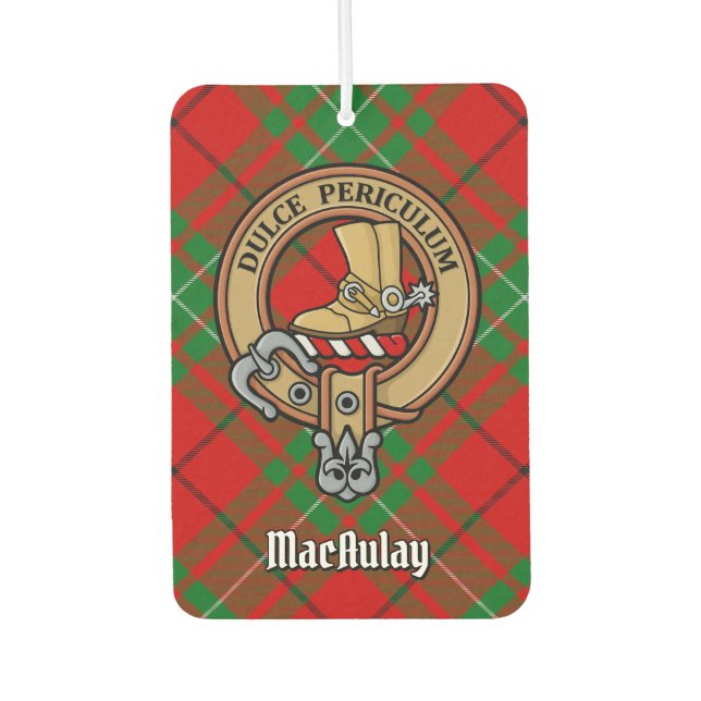 Clan MacAulay Crest over Tartan Car Air Freshener (Front)