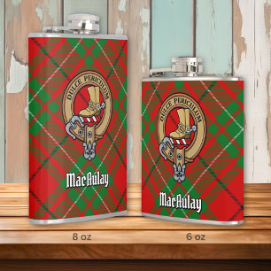 Clan MacAulay Crest over Tartan Hip Flask
