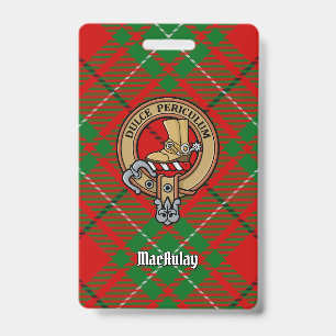 Clan MacAulay Crest over Tartan ID Badge