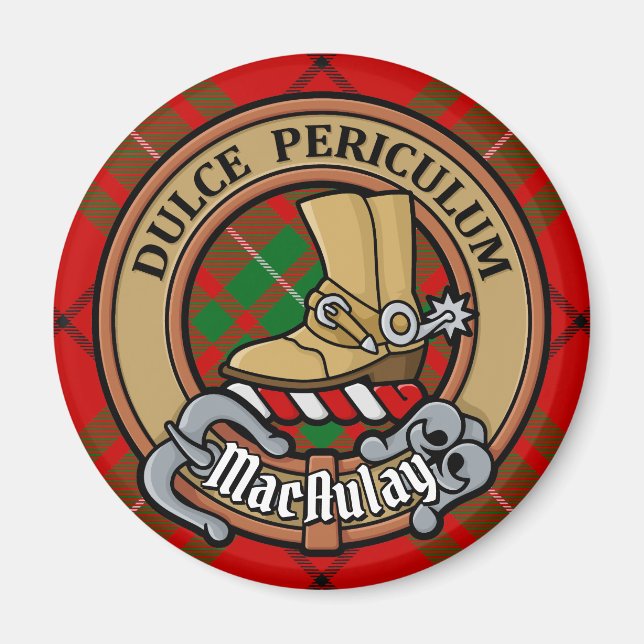 Clan MacAulay Crest over Tartan Magnet (Front)
