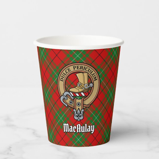 Clan MacAulay Crest over Tartan Paper Cups (Front)