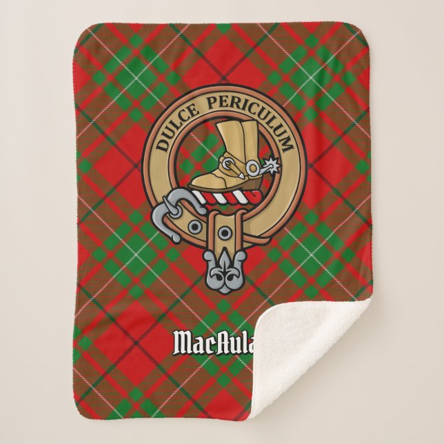 Clan MacAulay Crest over Tartan Sherpa Blanket (Front)