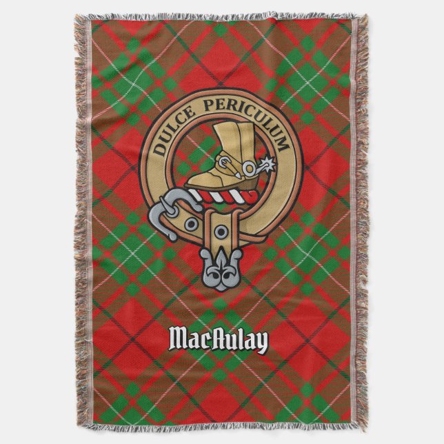 Clan MacAulay Crest over Tartan Throw Blanket (Front Vertical)