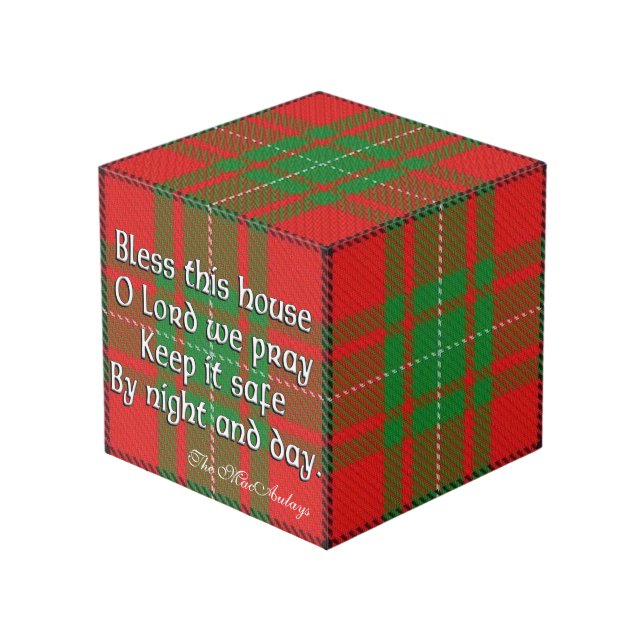 Clan MacAulay Tartan House Blessing Cube (Front Angled)