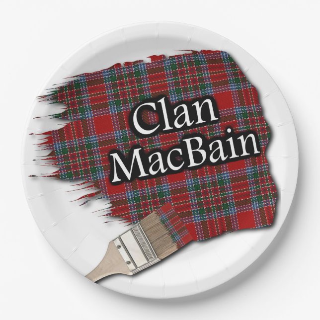 Clan MacBain Scottish Tartan Paint Brush Paper Plate (Front)