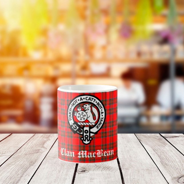 Clan MacBean Crest Badge & Tartan Coffee Mug (Creator Uploaded)