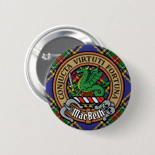 Clan MacBeth Crest over Tartan 6 Cm Round Badge