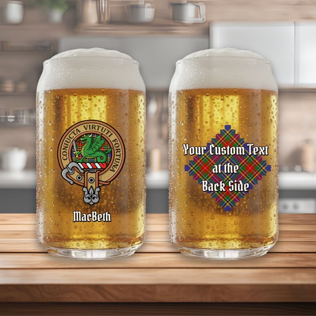 Clan MacBeth Crest over Tartan Can Glass (Creator Uploaded)
