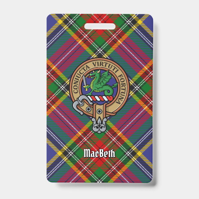 Clan MacBeth Crest over Tartan ID Badge (Front)