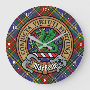 Clan MacBeth Crest over Tartan Large Clock
