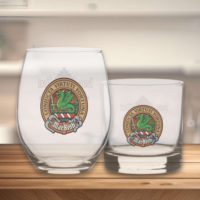 Clan MacBeth Crest over Tartan Whiskey Glass (Creator Uploaded)