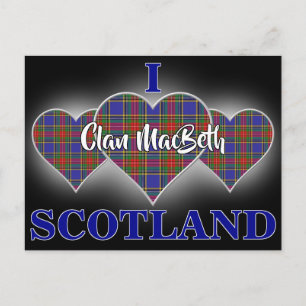 Clan MacBeth I Love Scotland Tartan Heart Postcard