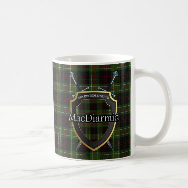 Clan MacDiarmid Tartan Shield Crossed Swords Coffee Mug (Right)
