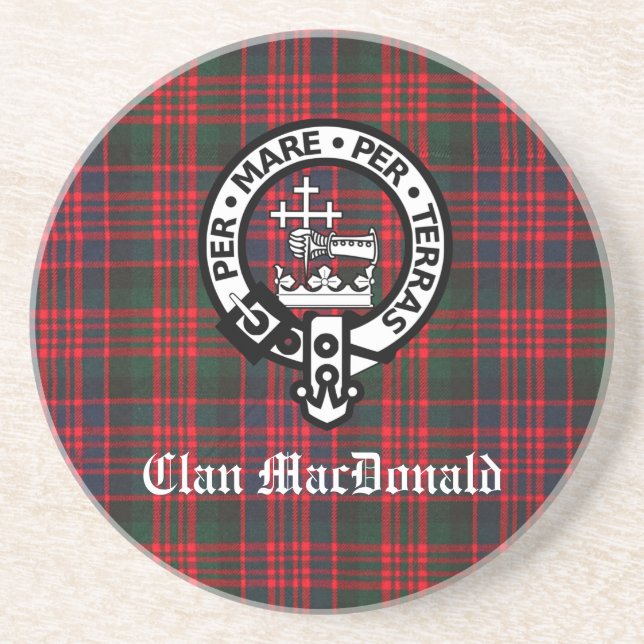 Clan MacDonald Crest & Modern Tartan Coaster (Front)