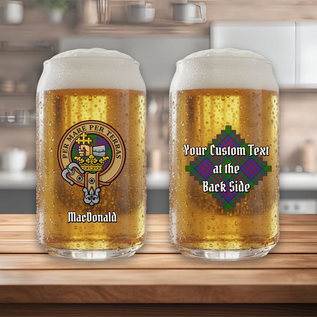 Clan MacDonald Crest over Tartan Can Glass (Creator Uploaded)