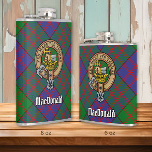 Clan MacDonald Crest over Tartan Hip Flask