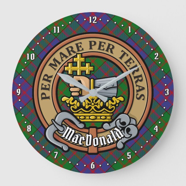Clan MacDonald Crest over Tartan Large Clock (Front)