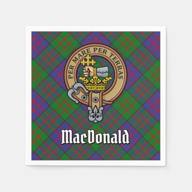 Clan MacDonald Crest over Tartan Napkin (Front)