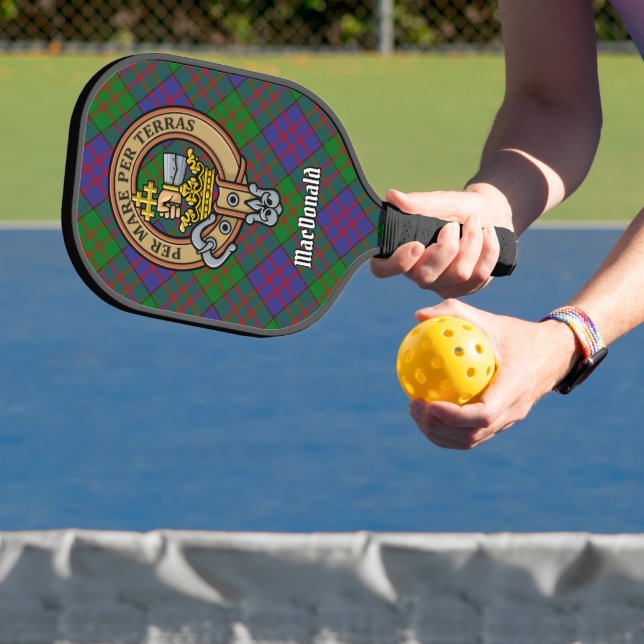 Clan MacDonald Crest over Tartan Pickleball Paddle (Insitu)