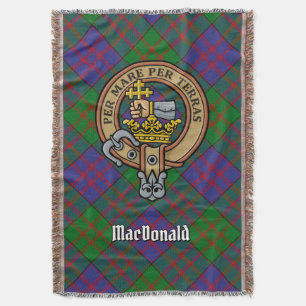 Clan MacDonald Crest over Tartan Throw Blanket