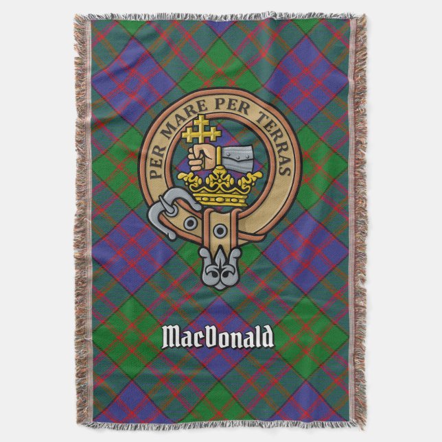 Clan MacDonald Crest over Tartan Throw Blanket (Front Vertical)
