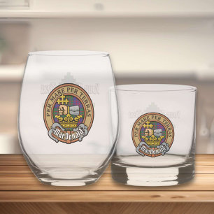Clan MacDonald Crest over Tartan Whiskey Glass