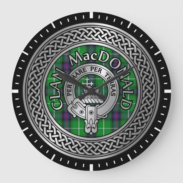 Clan MacDonald Crest & Tartan Knot Large Clock (Front)