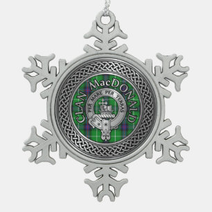Clan MacDonald Crest & Tartan Knot Snowflake Pewter Christmas Ornament