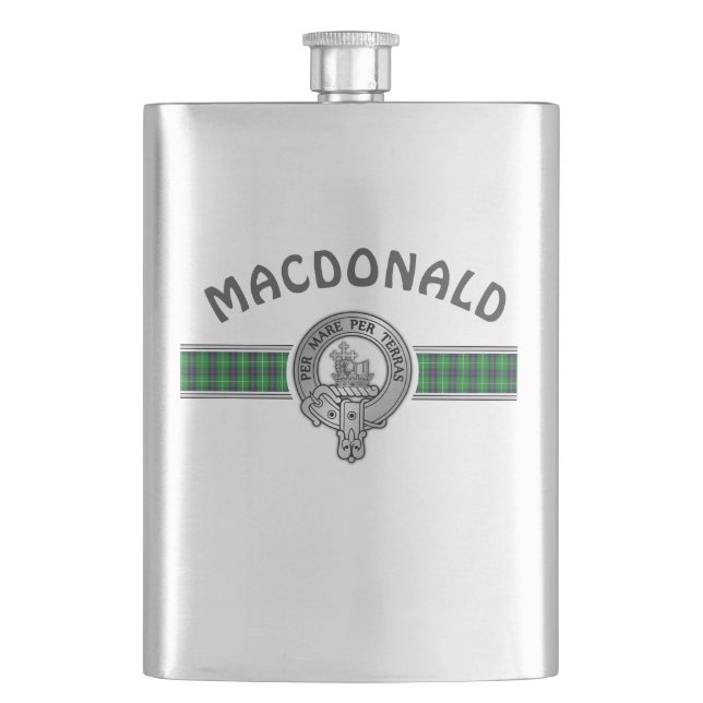 Clan MacDonald (Edit) Crest & Tartan Hip Flask (Front)